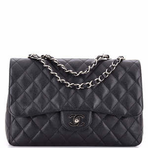 Chanel Jumbo Vintage Classic Single Flap Bag Quilted Caviar